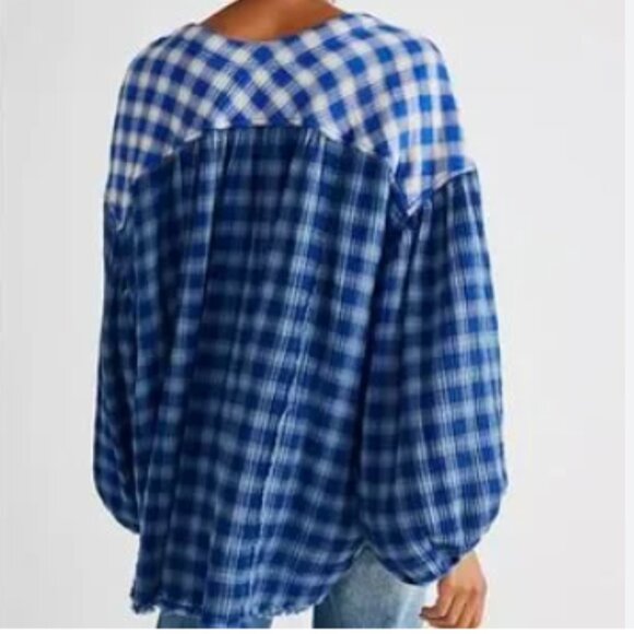 RESERVED!!! Free people Solstice Plaid cotton gauze top - oversized L - Picture 1 of 8